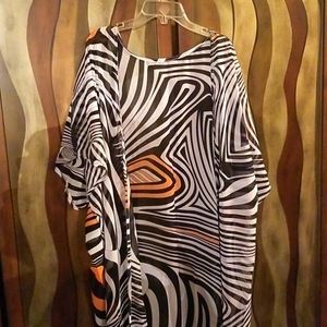 SHEER ABSTRACT DESIGNED KIMONO/COVER UP. LARGE